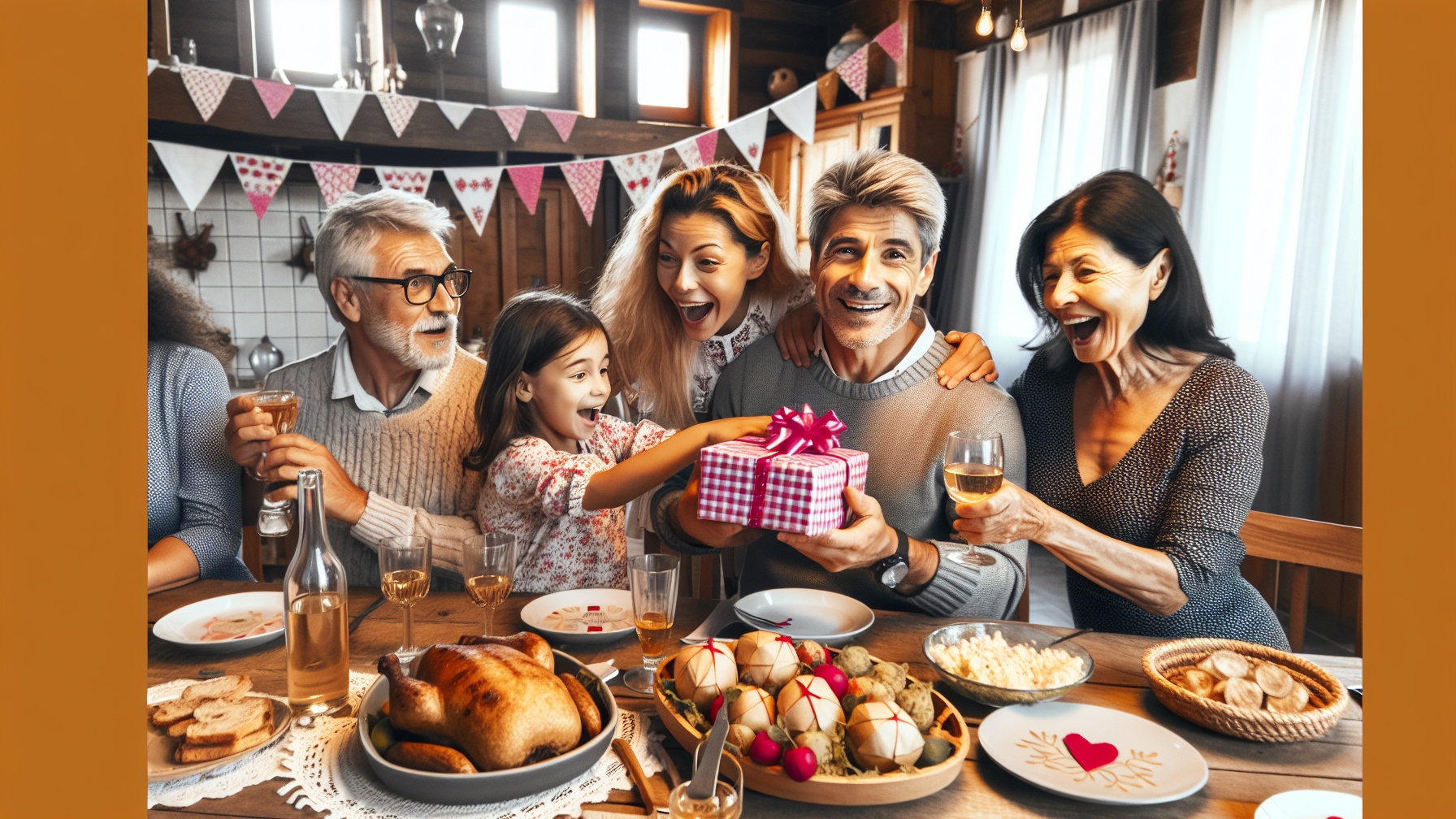 O familie românească sărbătorind Ziua Tatălui