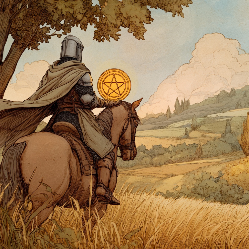Cartea din Tarot Cavalerul de monede