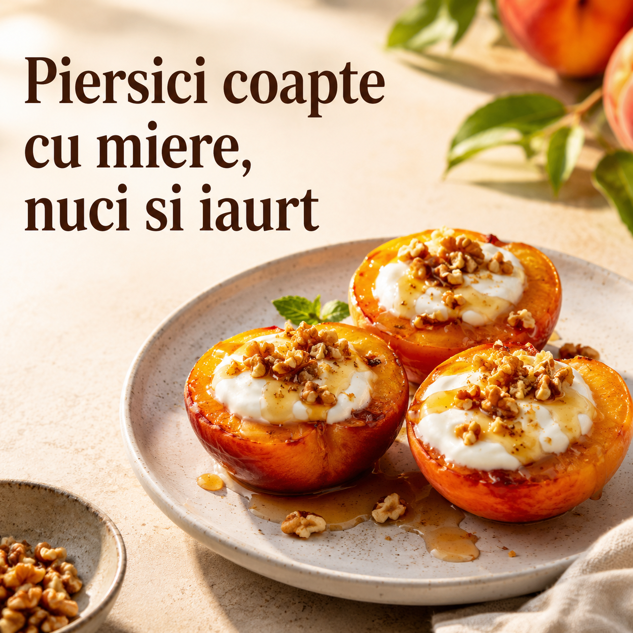 retete culinare: desert de vara piersici coapte cu iaurt si miere