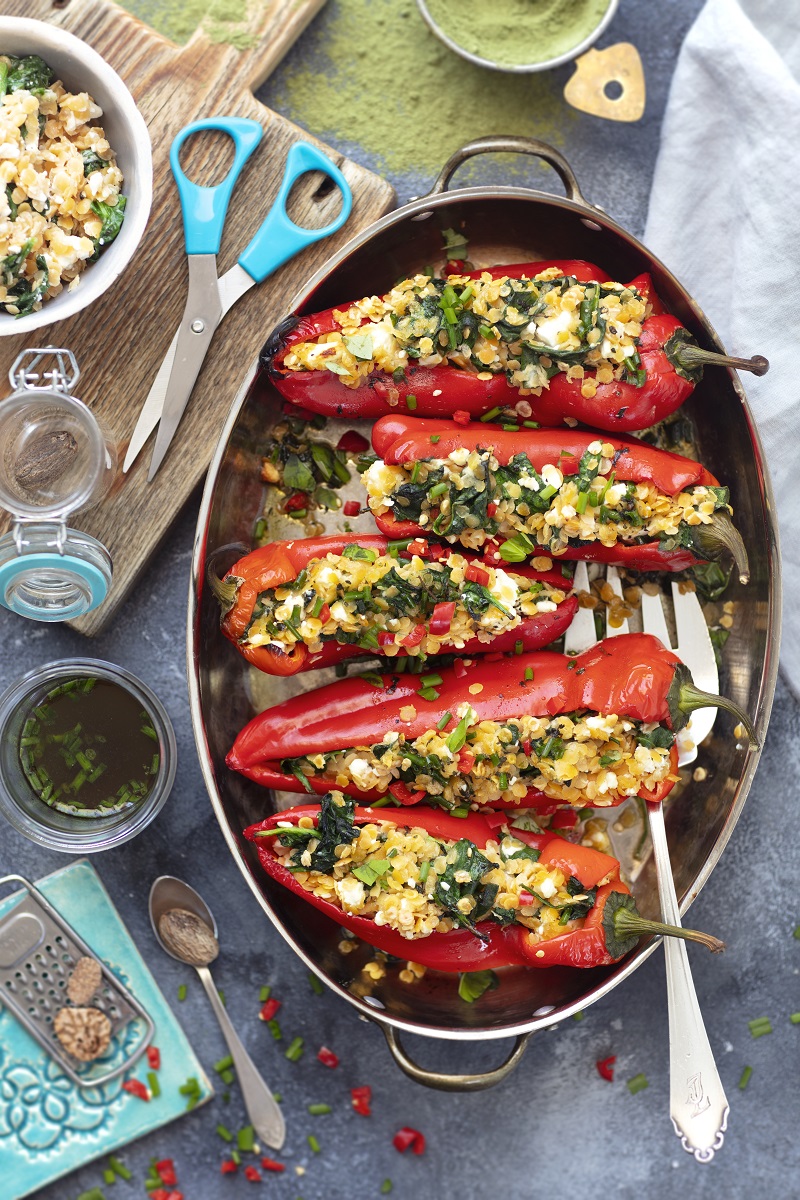 ardei umpluti cu linte, spanac si feta