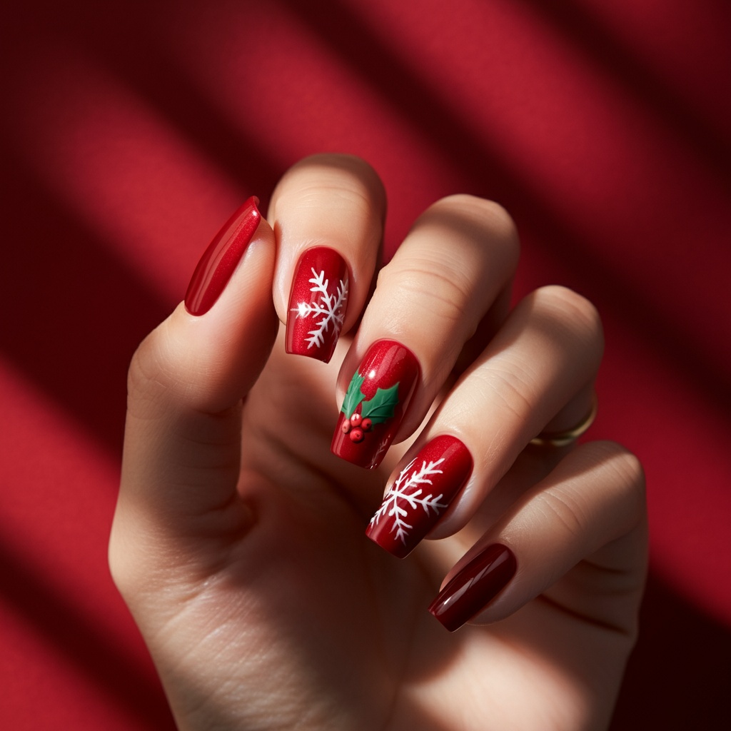 unghii de craciun cu rosu si verde