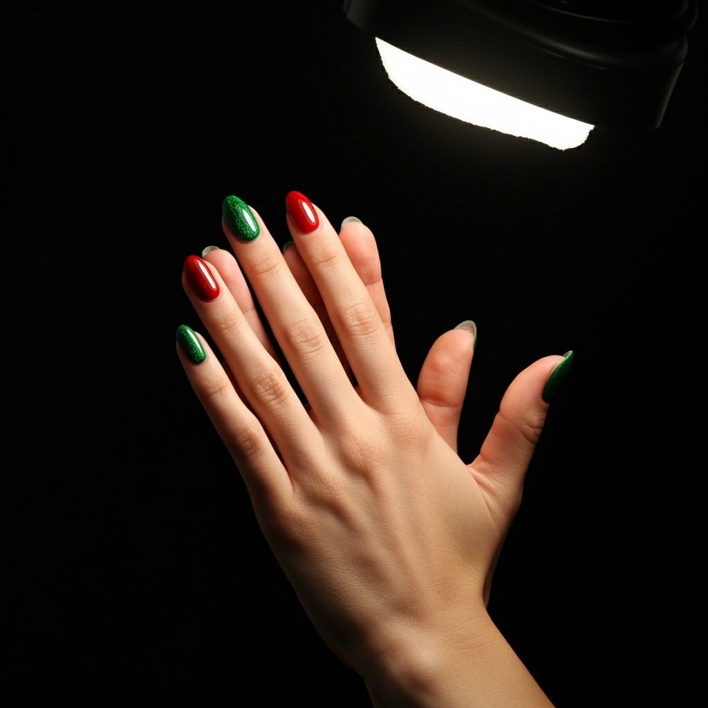 unghii de craciun cu rosu si verde