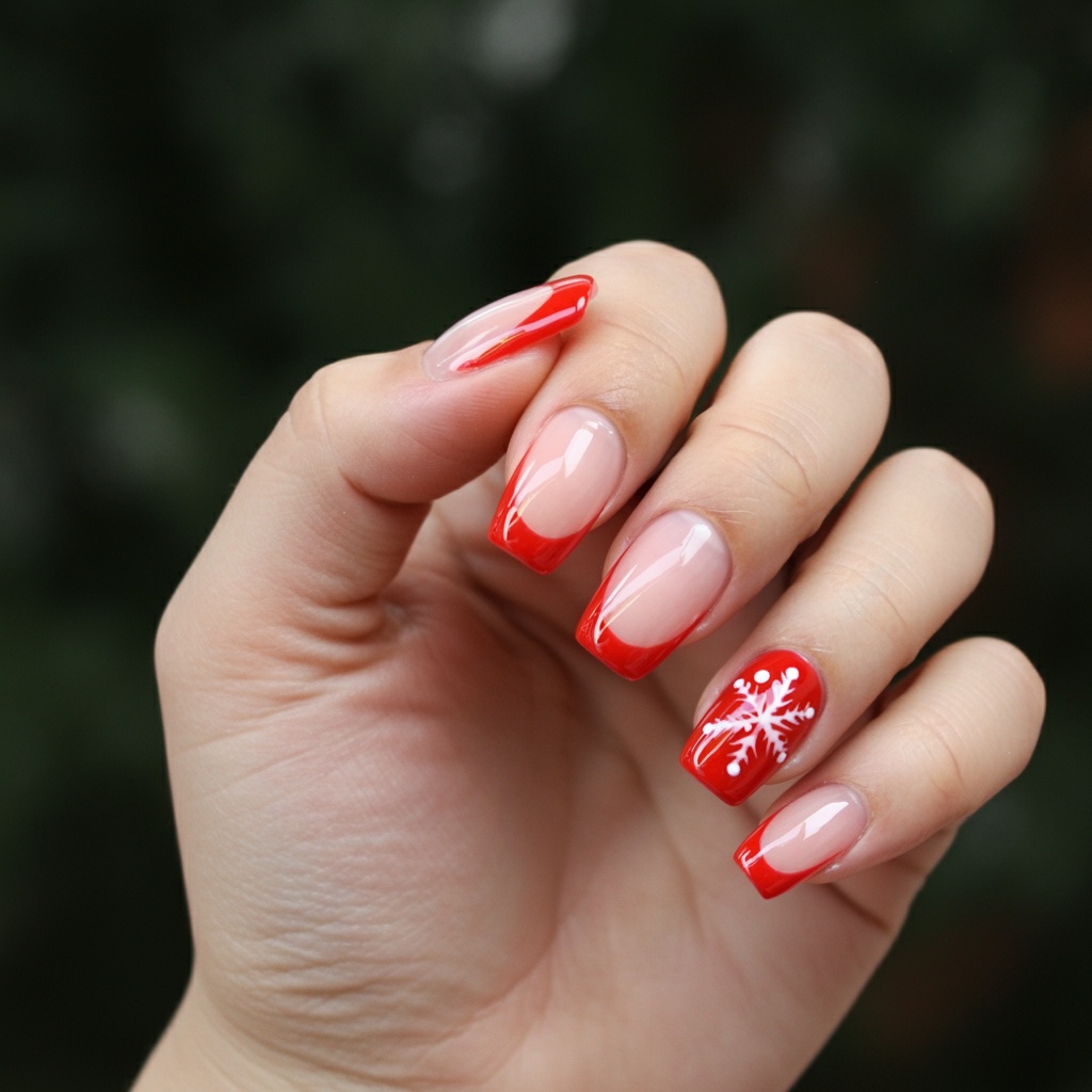 Unghii de Craciun french cu varfuri colorate festiv