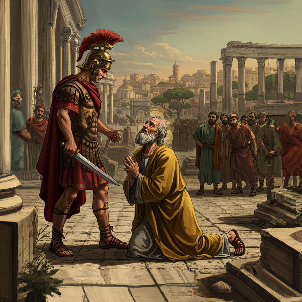 sfantul pavel in genunchi in fata calaului roman