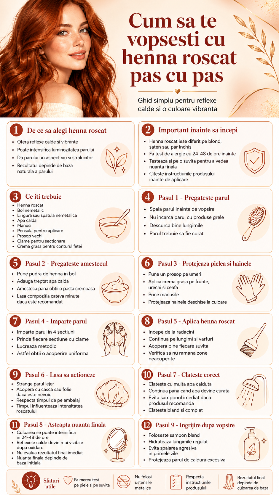 infografic cum sa te vopsesti cu henna roscat