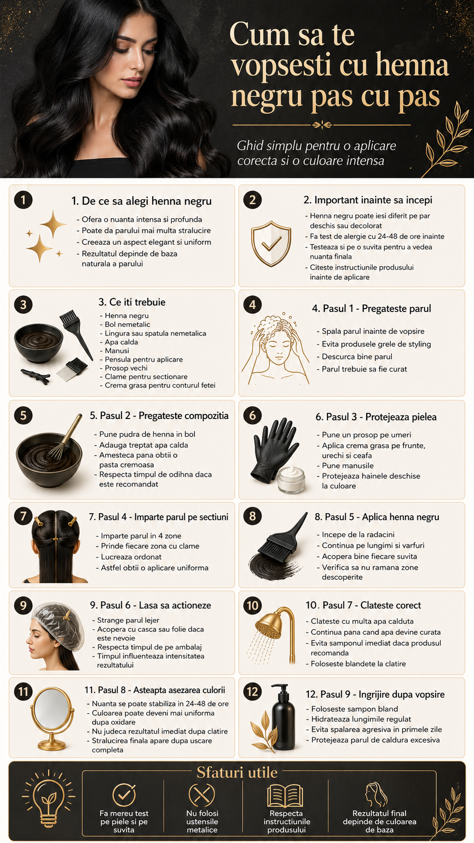 infografic cum sa te vopsesti cu henna negru