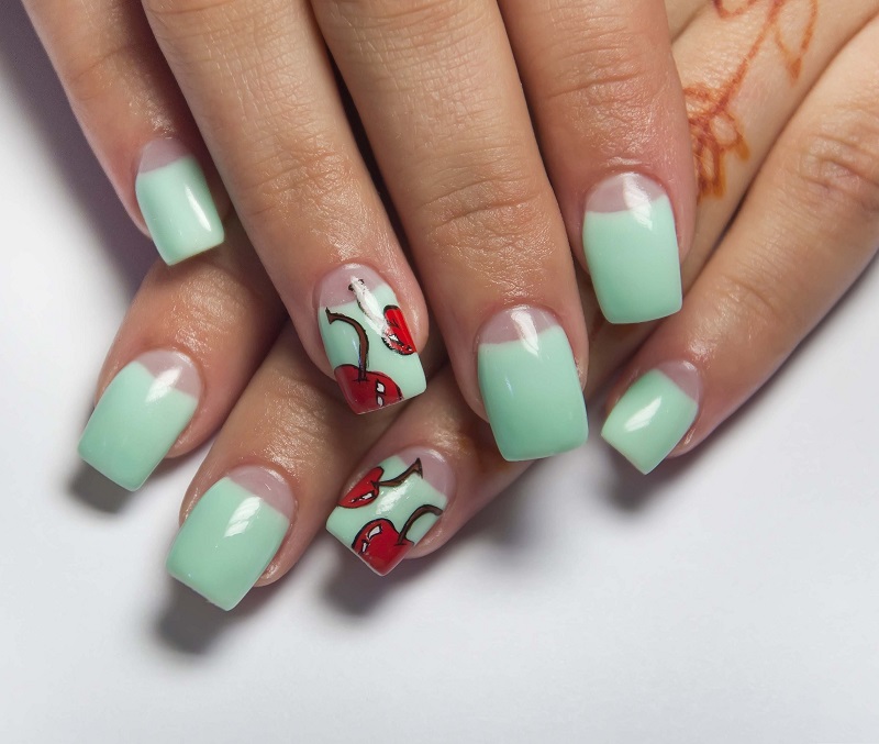 model de unghii cu fructe cirese