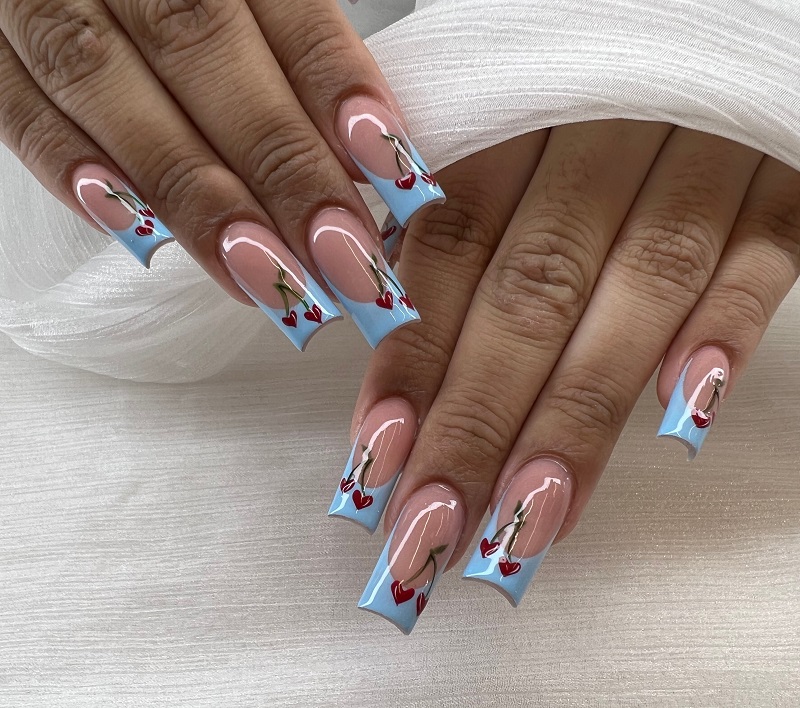 unghii acrilice cu model cirese