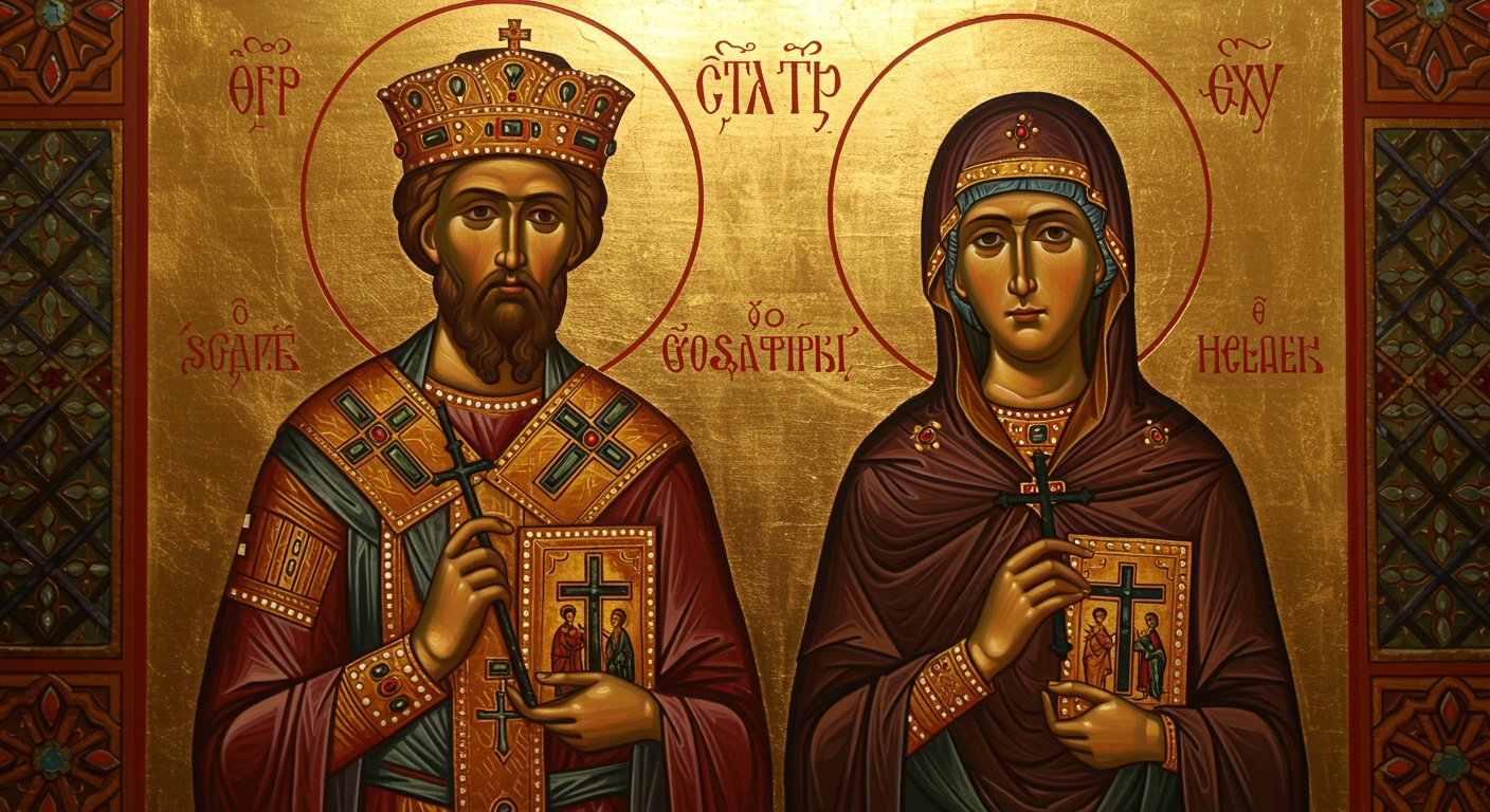 icoana bizantina cu constantin si elena