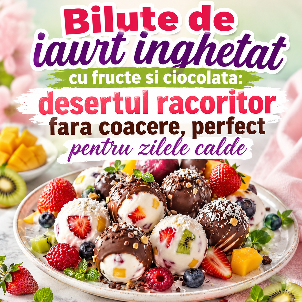 retete culinare - desert de vara: bilute cu iaurt si fructe congelate