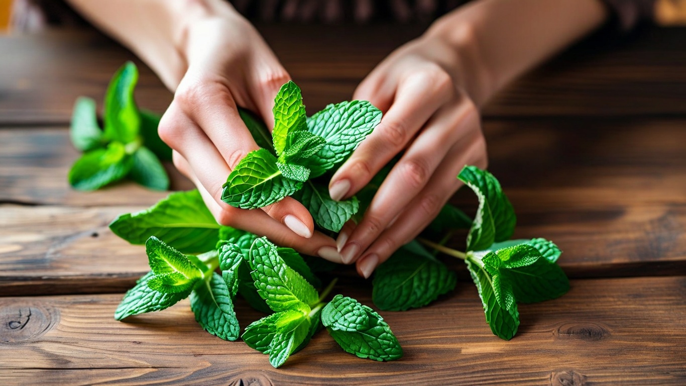 femeie cu menta in maini