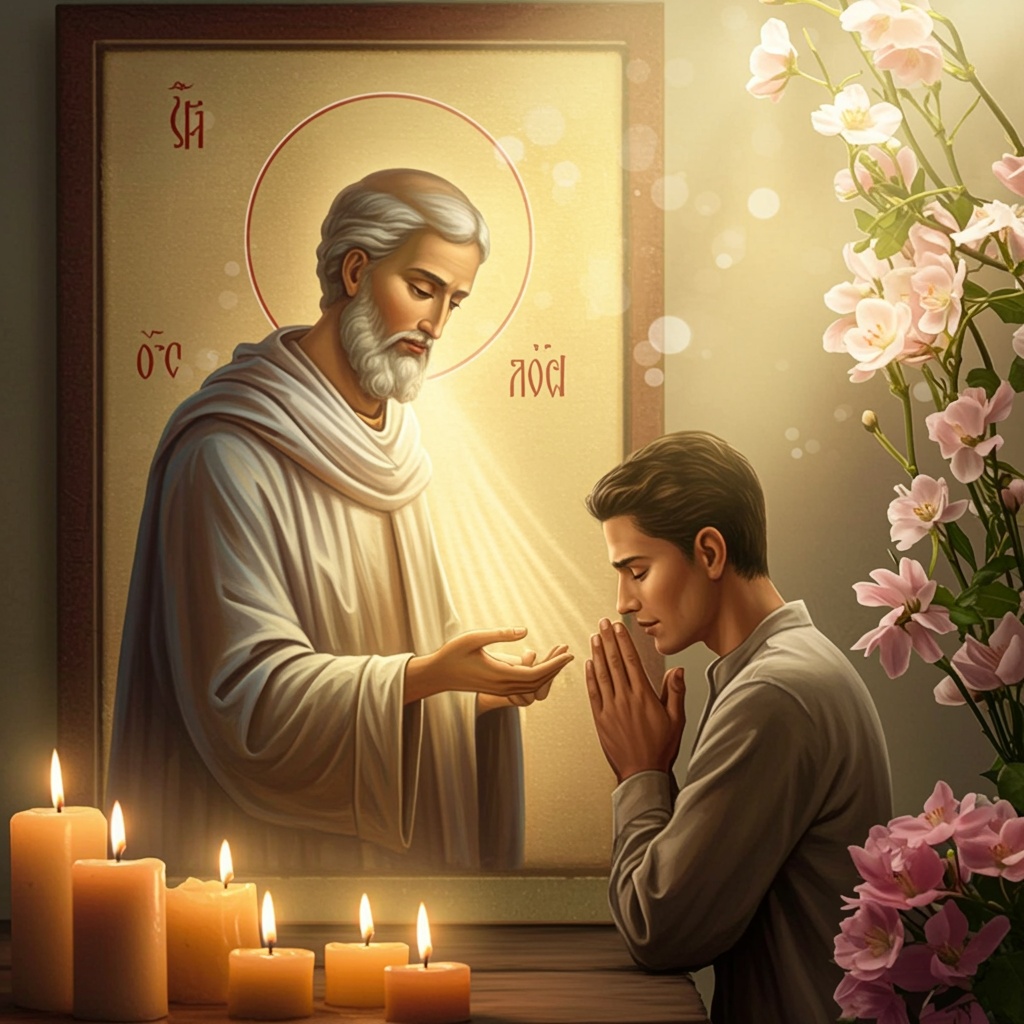 credincios care se roaga la icoana sfantului nectarie