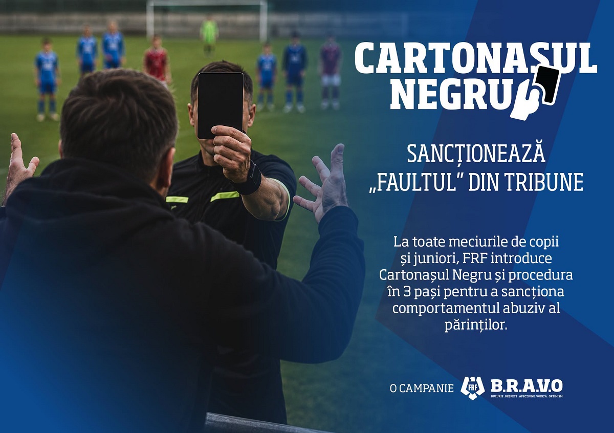 Cartonașul negru, o premieră în fotbalul juvenil românesc, protejează copiii de comportamentul adulților