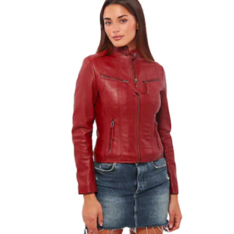 Jacheta din piele naturala NEPHELE SHEEP, Vainas, Rosu