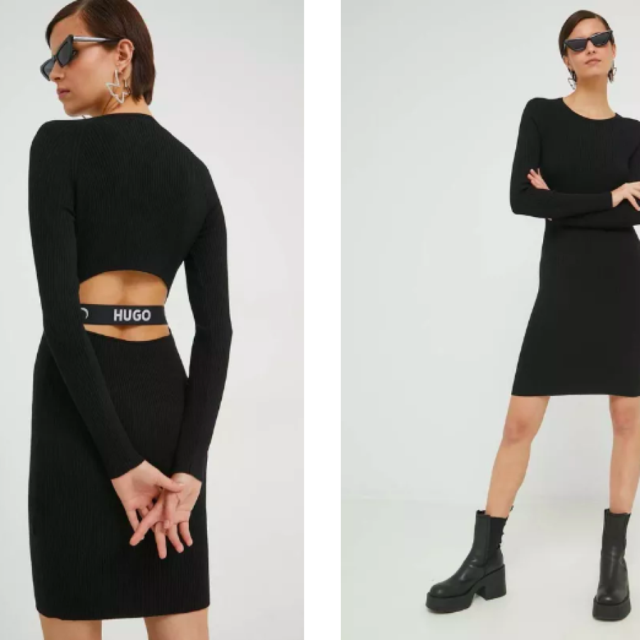 HUGO rochie - culoarea negru, mini, mulată