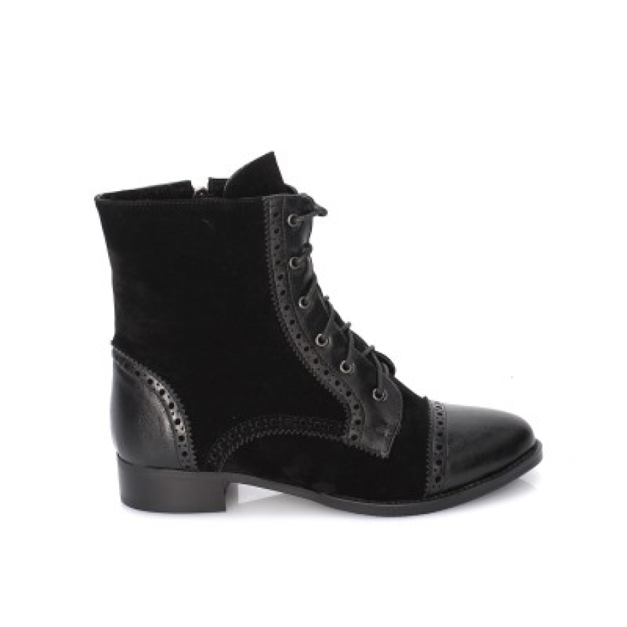 Ghete dama casual negre cu siret din piele naturala 