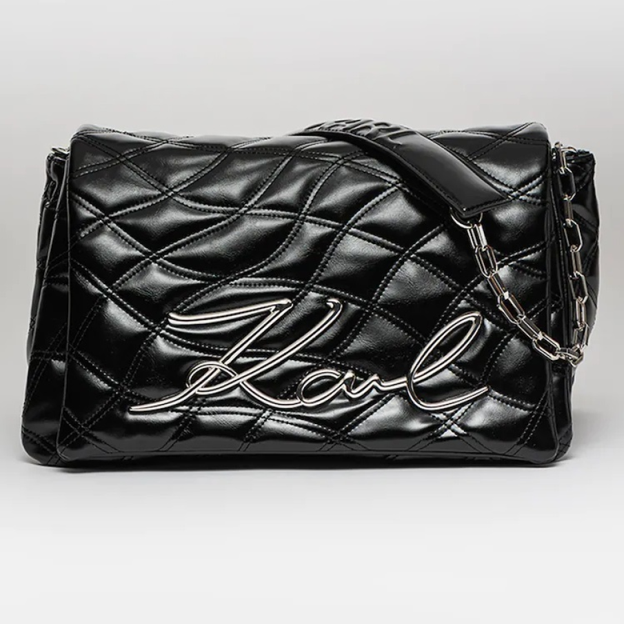 Geantă de piele ecologică Karl Lagerfeld, cu aspect matlasat și aplicație logo metalică