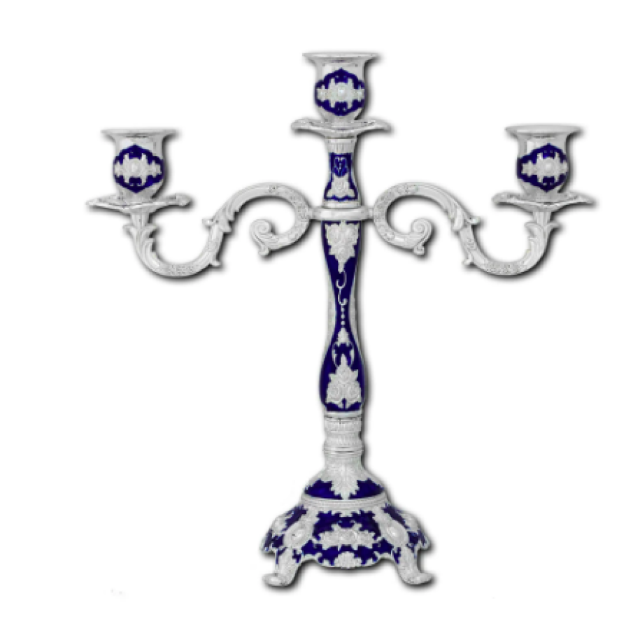 Sfeșnic argintiu - 3 brațe - email albastru D 52-143AgAb
