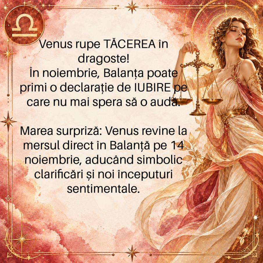 Venus rupe tăcerea în dragoste! În Noiembrie, BALANȚA primește o declarație de IUBIRE pe care nu mai spera să o audă
