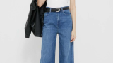 Jeanși din colecția Tommy Hilfiger cu fason wide leg și talie înălțată, confecționați din denim ceruit