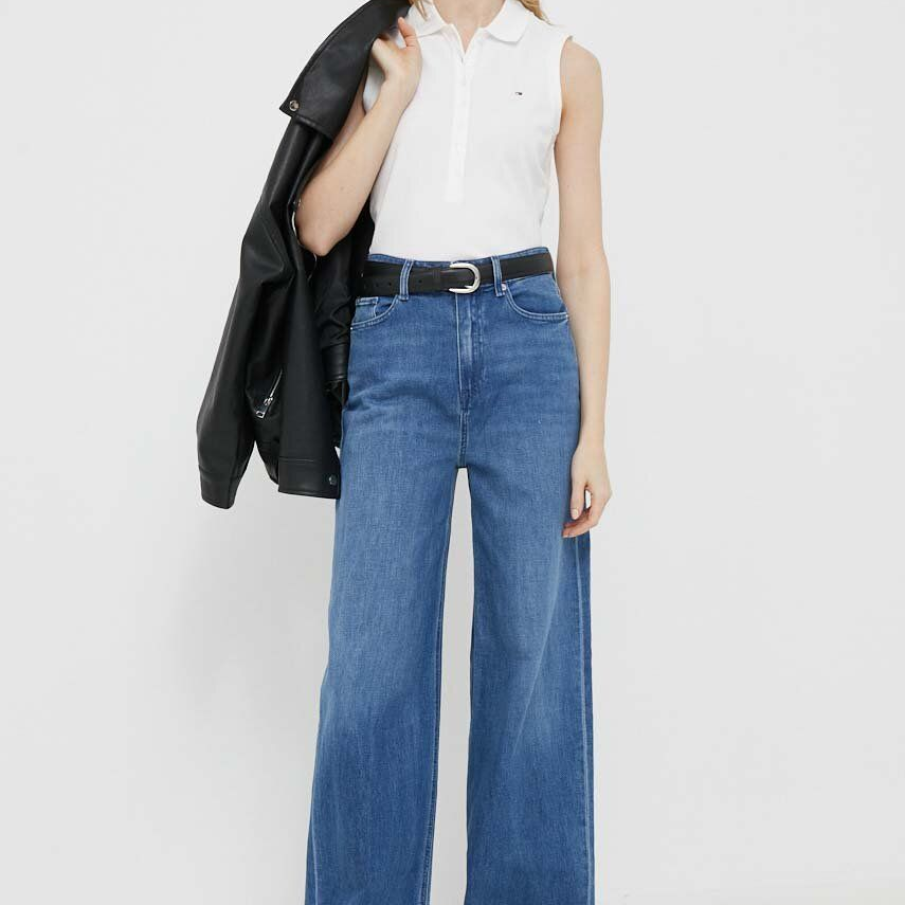 Jeanși din colecția Tommy Hilfiger cu fason wide leg și talie înălțată, confecționați din denim ceruit