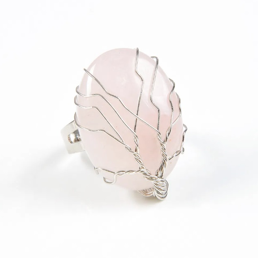 Inel roz din piatră naturală, cu metal argintiu din 50% Aliaj zinc, reglabil, cu un aspect interesant 