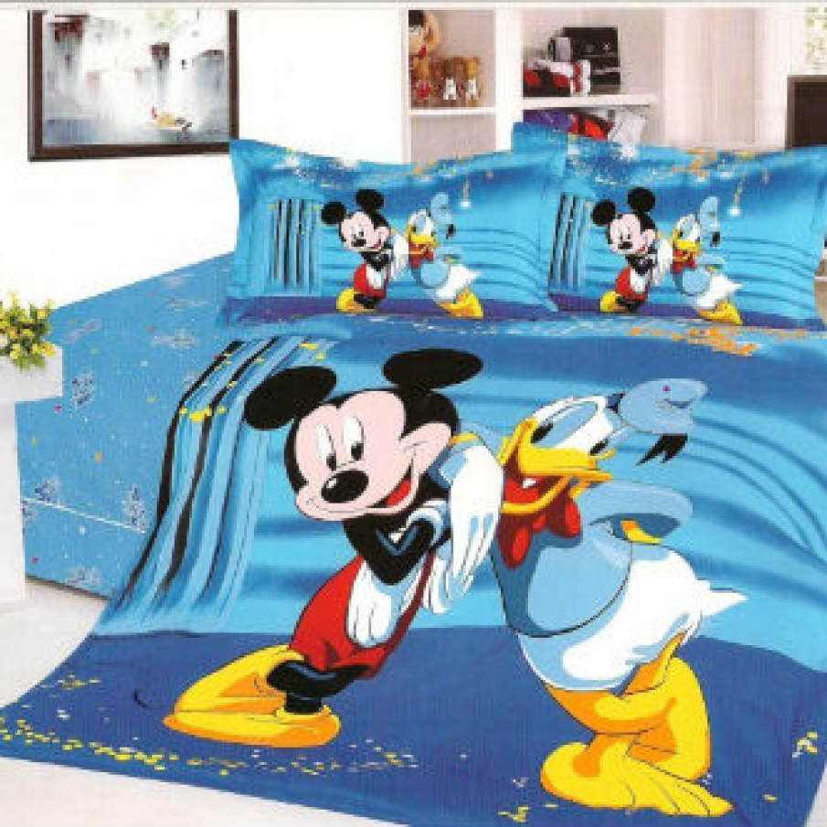 Lenjerie de pat pentru copii din bumbac satinat - Mickey si Donald