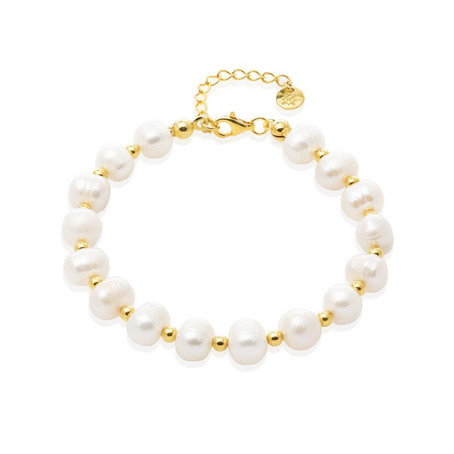 Brățară din colecția ANIA KRUK. Este confecționată din argint placat cu aur 24k, decorată cu perle naturale