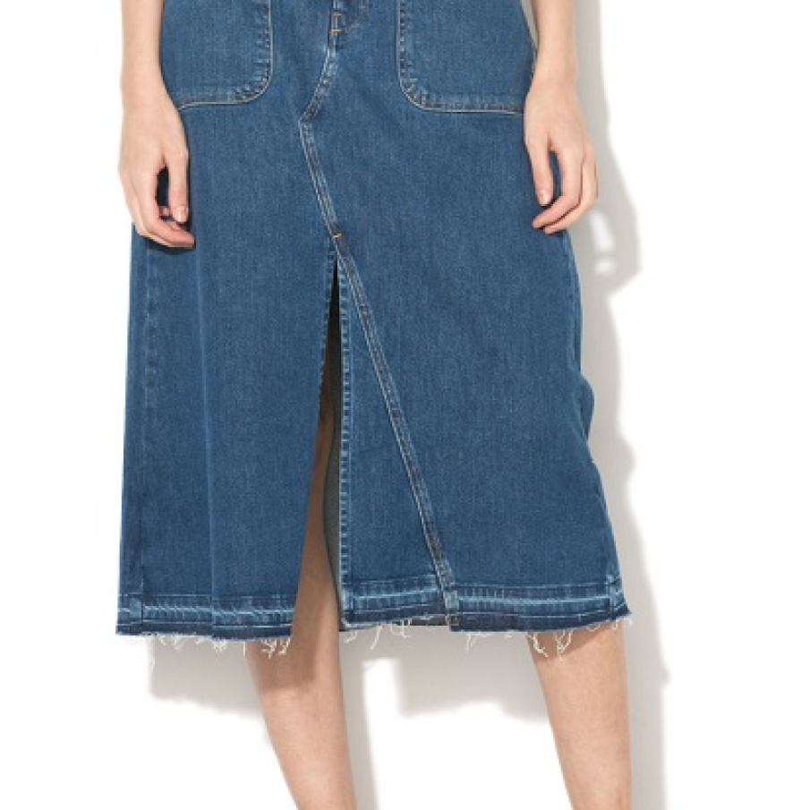 Fusta midi lejera din denim 
