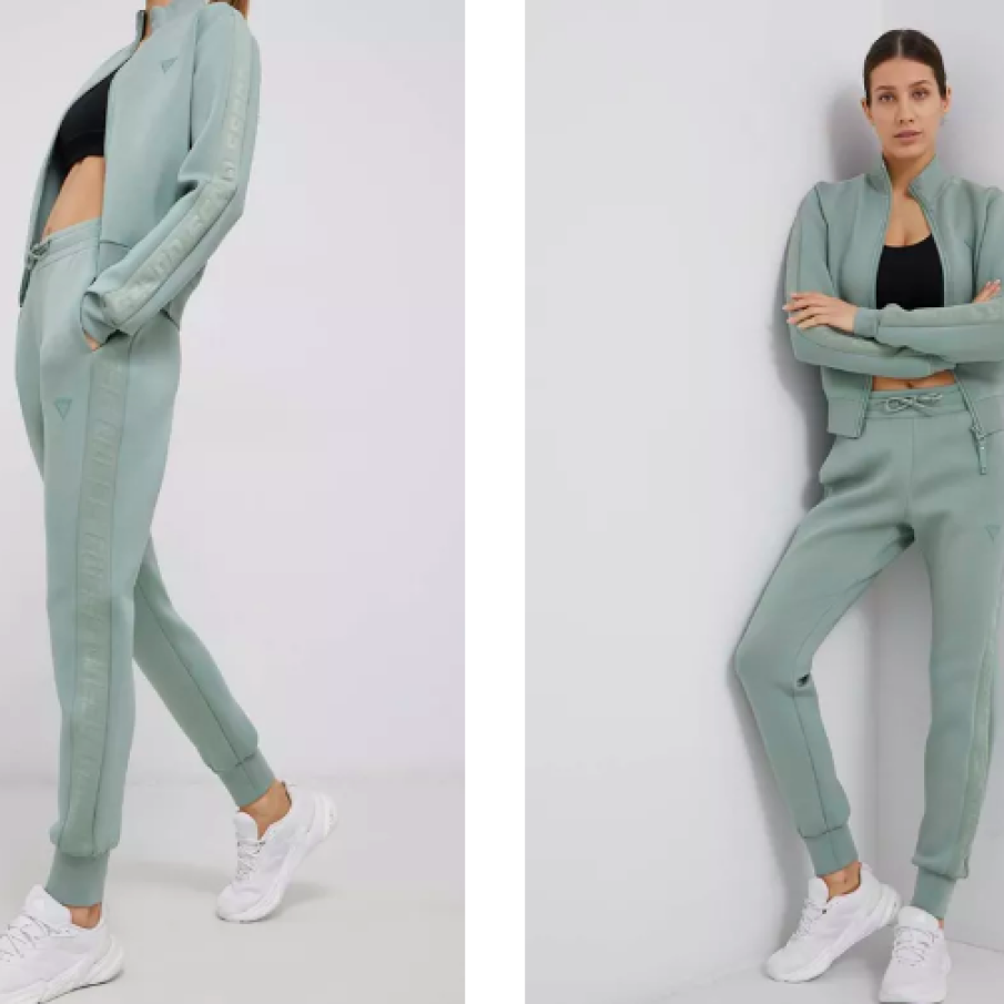 Guess Pantaloni femei, culoarea verde, material neted