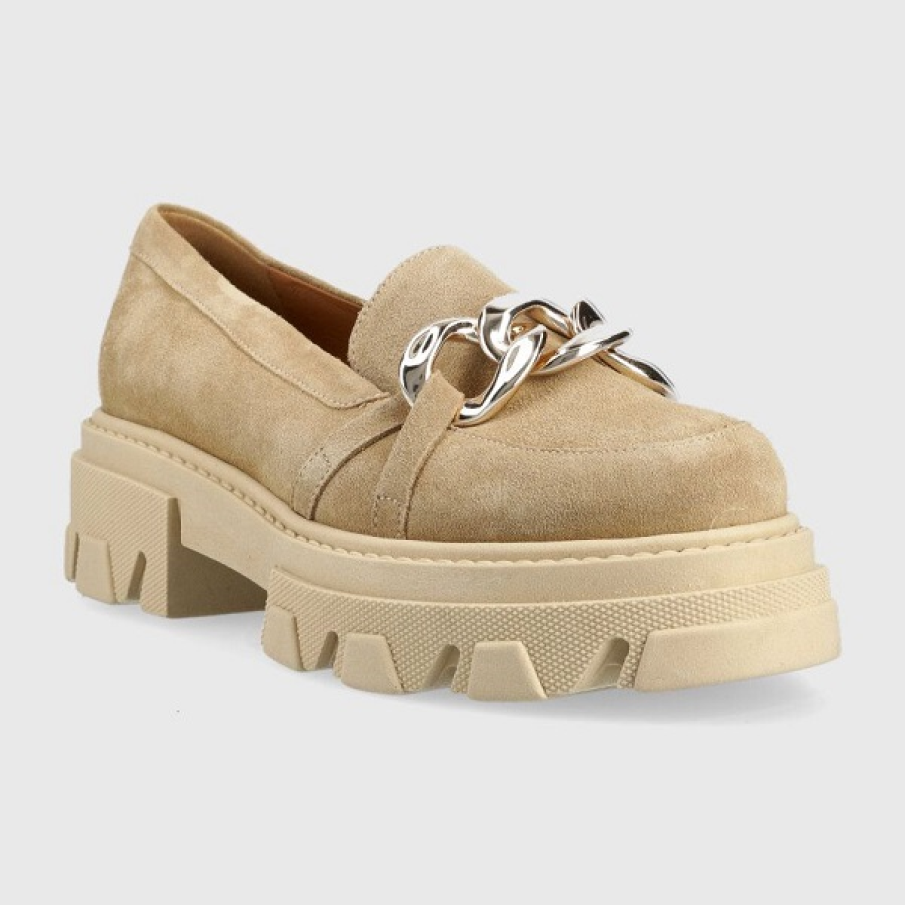 Loafers din colecția Charles Footwear, cu talpă tip chunky, cu detaliu metalic, în nuanță deschisă de bej 