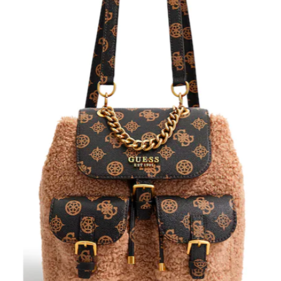Guess Rucsac de blană shearling sintetică cu garnituri de piele ecologică cu model