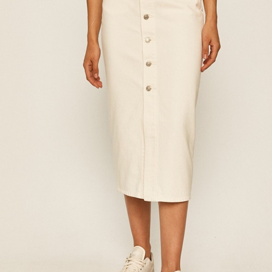 Fusta trei-sferturi din denim alb 