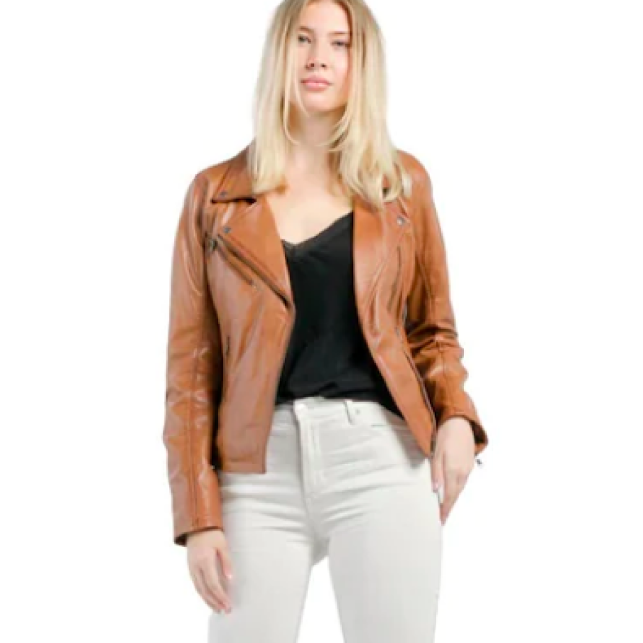 Geacă de piele Mila CBL, Maro