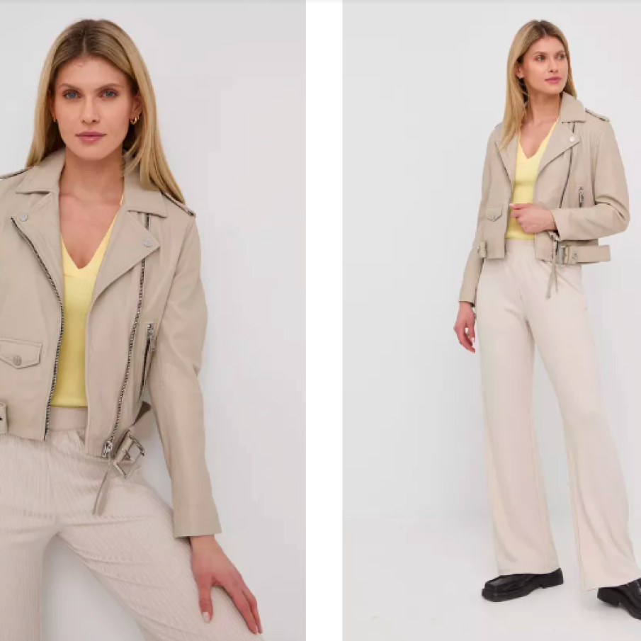 Young Poets Society geacă ramones de piele femei, culoarea bej, de tranziție