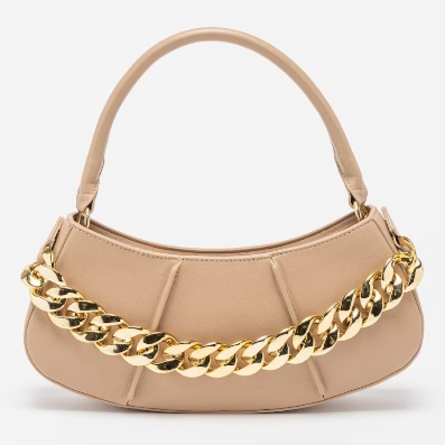 Geantă crossbody Francesca Rossi din piele ecologică, într-o frumoasă nuanță de maro taupe, cu mâner supradimensionat din lanț 