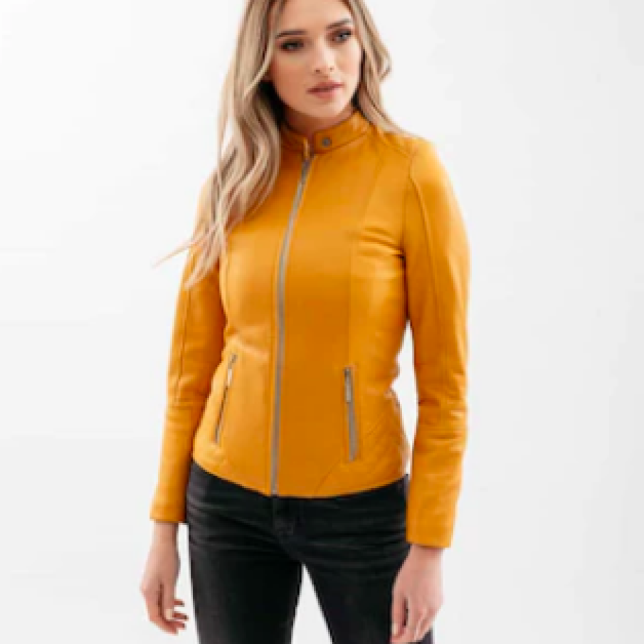 Geacă din piele naturală, Gerali, model Mirela, Galben Muștar