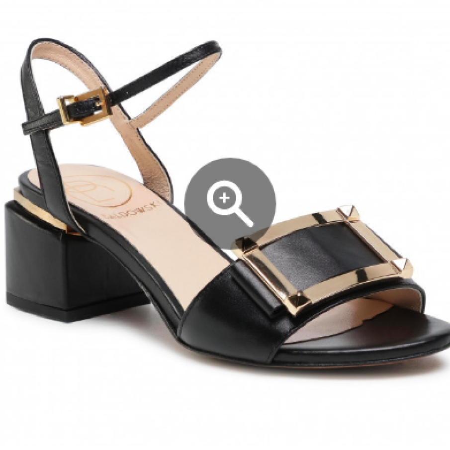 Sandale negre piele naturală năbuc cu toc gros și mic