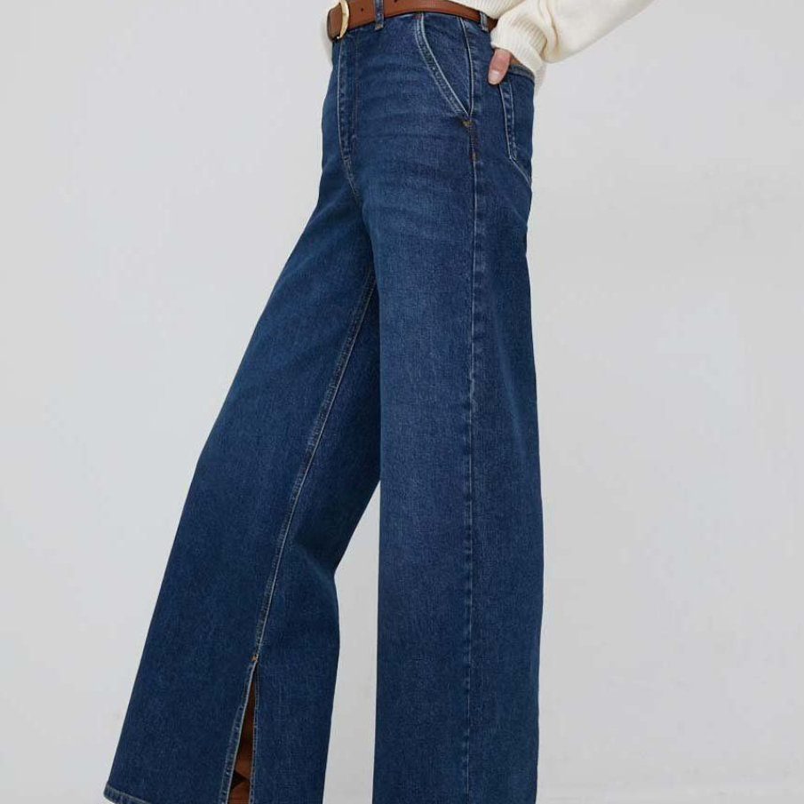 Jeansi extra large United Colors of Benetton, cu picior amplu si slit pe lateral