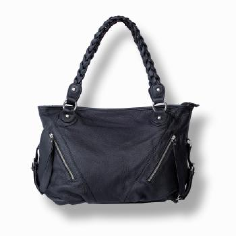 Geanta cu fermuare si bretele impletite