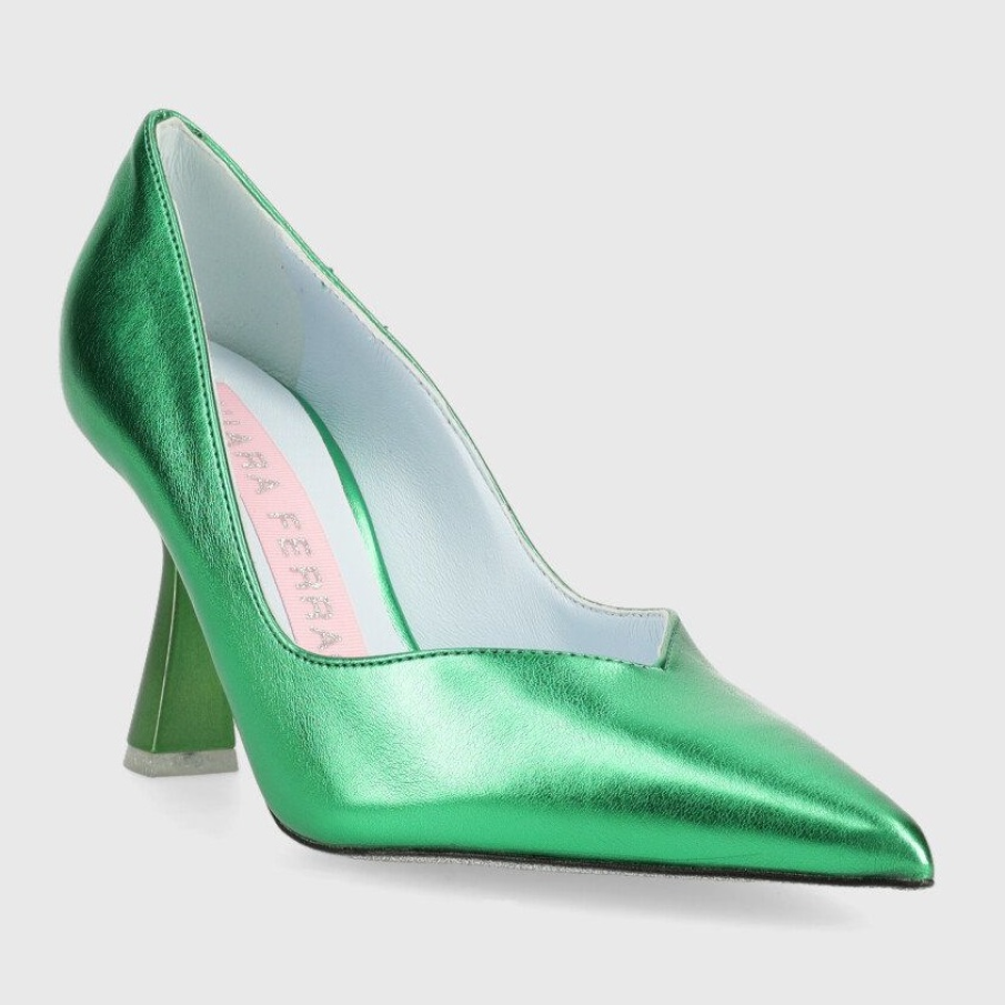 Pantofi cu vârf ascuțit Chiara Ferragni, în nuanță de verde metalizat și toc subțire de 8 cm