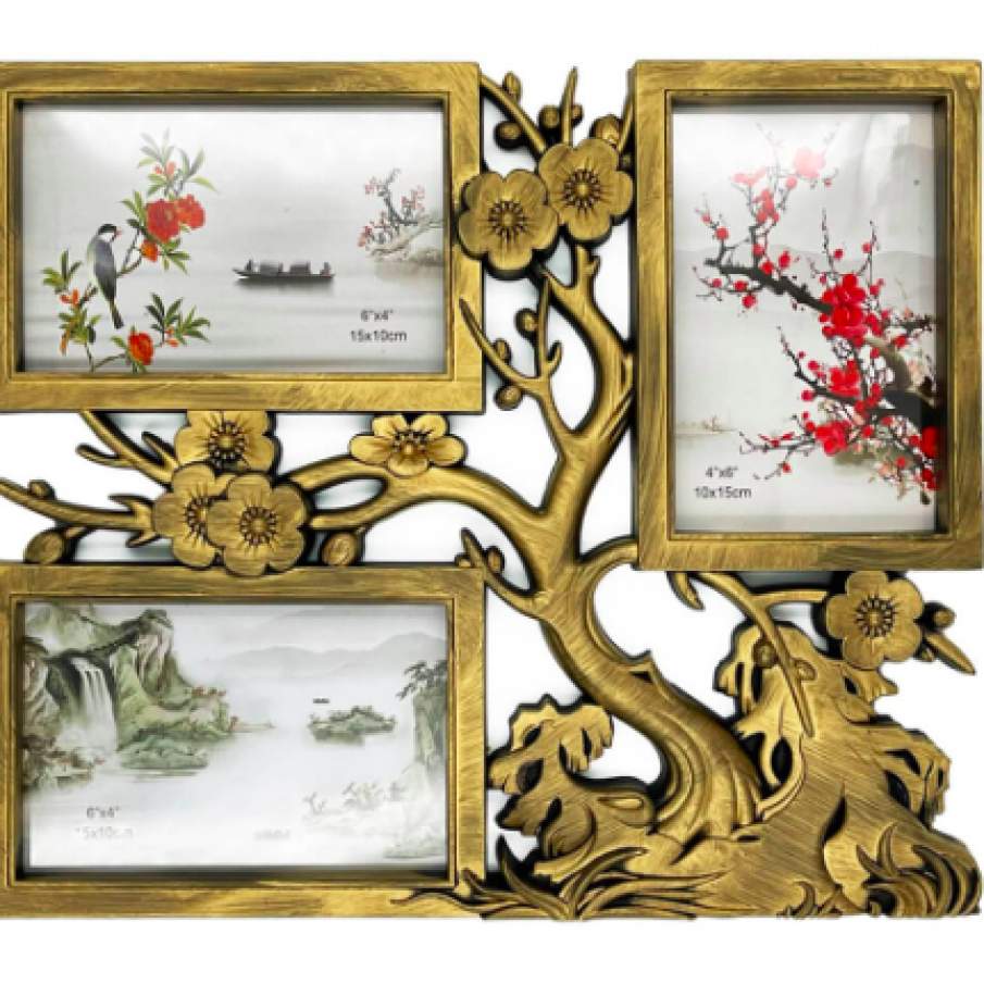 Ramă foto colaj 3 poze model Cireș, Createur, Auriu, 27x32cm