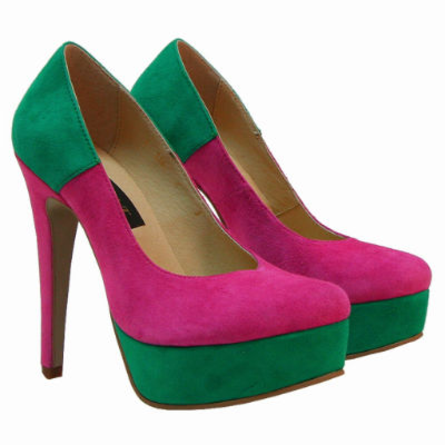 Pantofi piele Color Block Roz Verde  