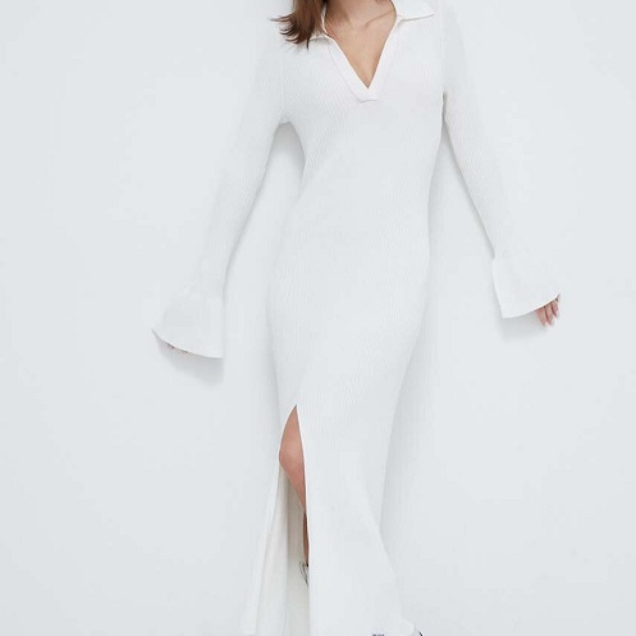 Rochie din colecția HUGO confecționata din tricot cu nervuri, cu mâneci lungi și evazate în capetele exterioare și crăpătură pe un picior 