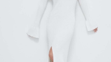 Rochie din colecția HUGO confecționata din tricot cu nervuri, cu mâneci lungi și evazate în capetele exterioare și crăpătură pe un picior 