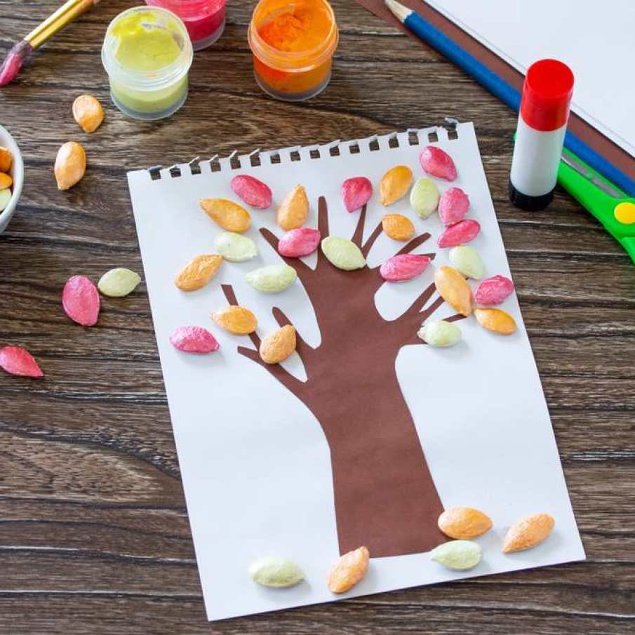 Felicitare de toamna cu seminte de dovleac 