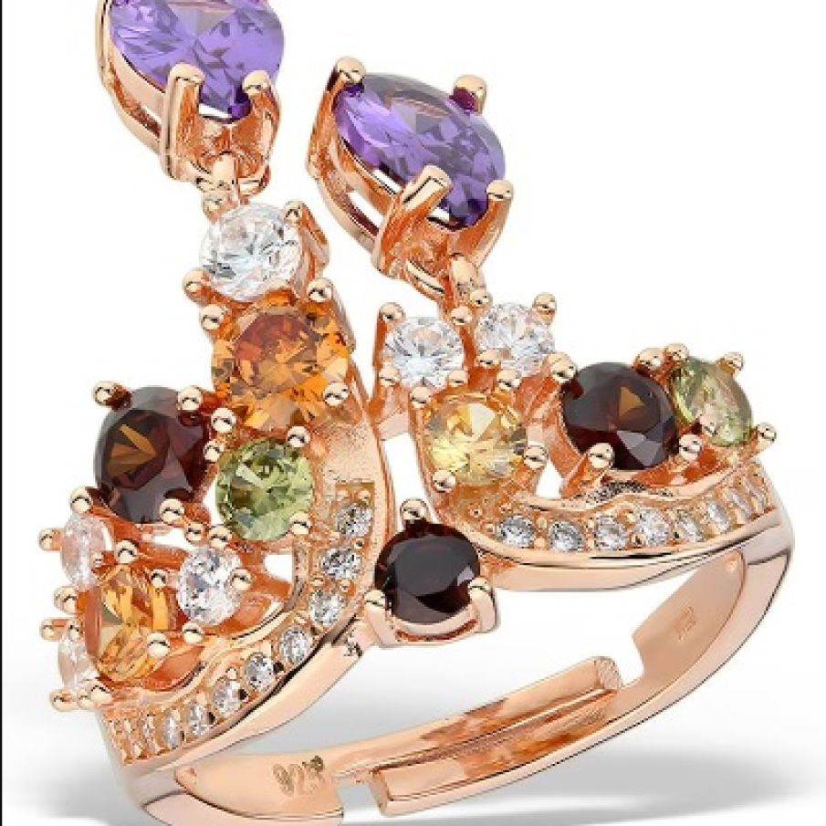 Inel de argint statement, voluminos, by LUXENZA. ESte decorat cu cristale zirconia de mai multe culori pentru un efect spectaculos