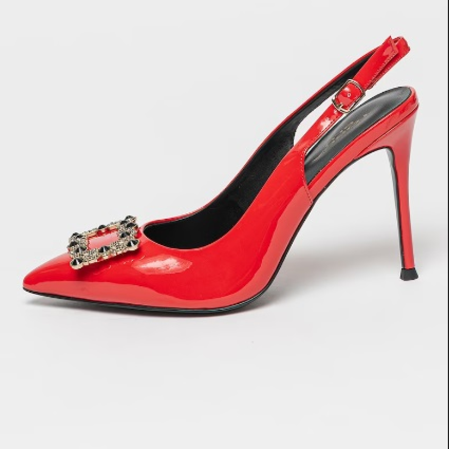 Pantofi in stil slingback din piele ecologică lăcuită de la Tosca Blu, cu un detaliu tip cataramă în față 