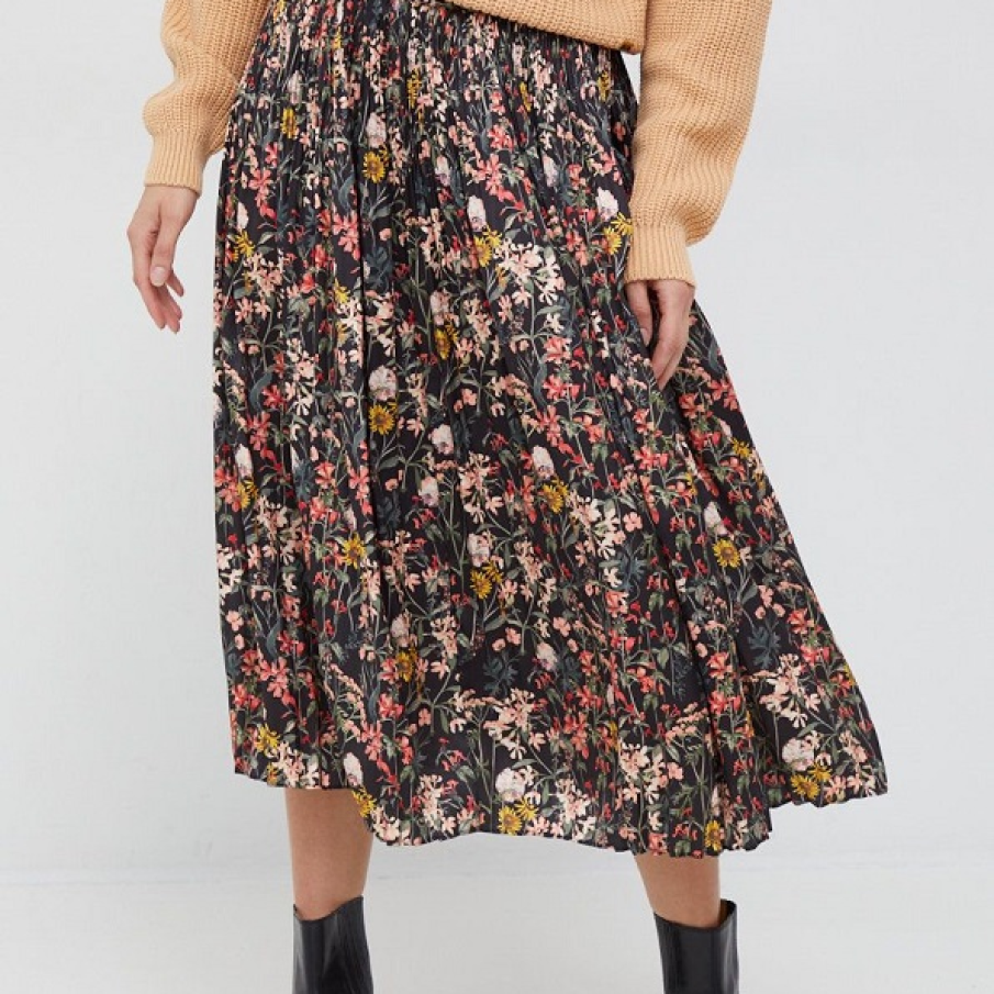 Fustă midi Scotch & Sodă evazată, cu un imprimeu floral ce amintește de nuanțele superbe ale toamnei 