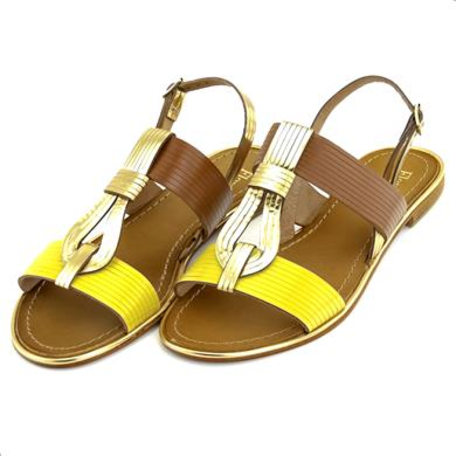 Sandale Flavia Passini maron cu galben, cu detalii aurii